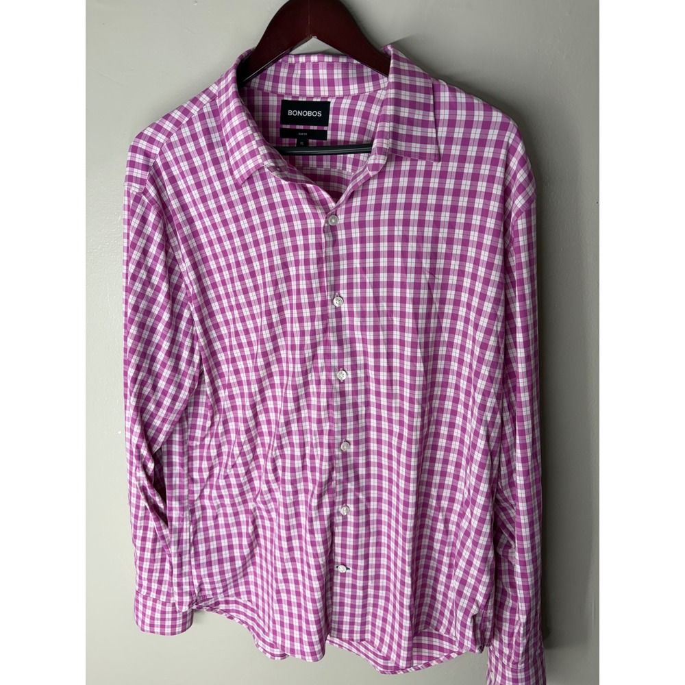 Bonobos Daily Grind Slim Fit Gingham Button Down Shirt Purple White Mens XL